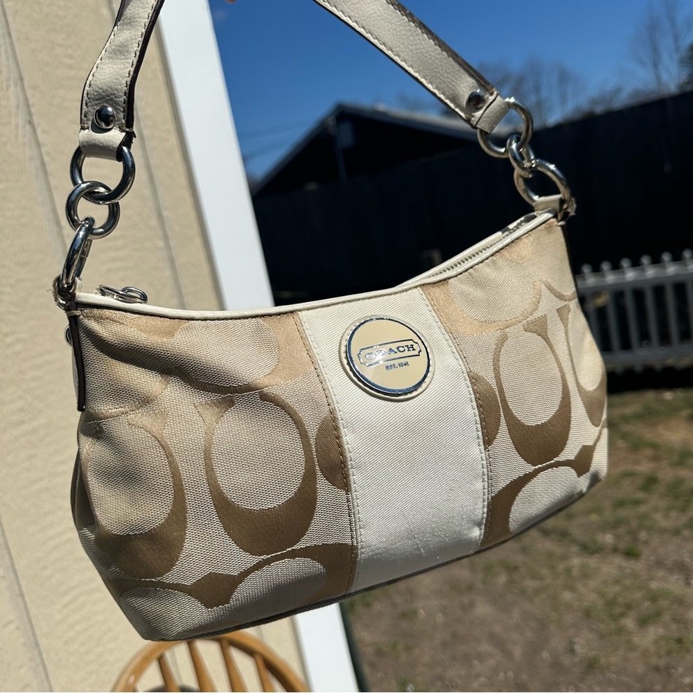 Y2K Coach Signature C Mini Shoulder Bag Tan & White Purse